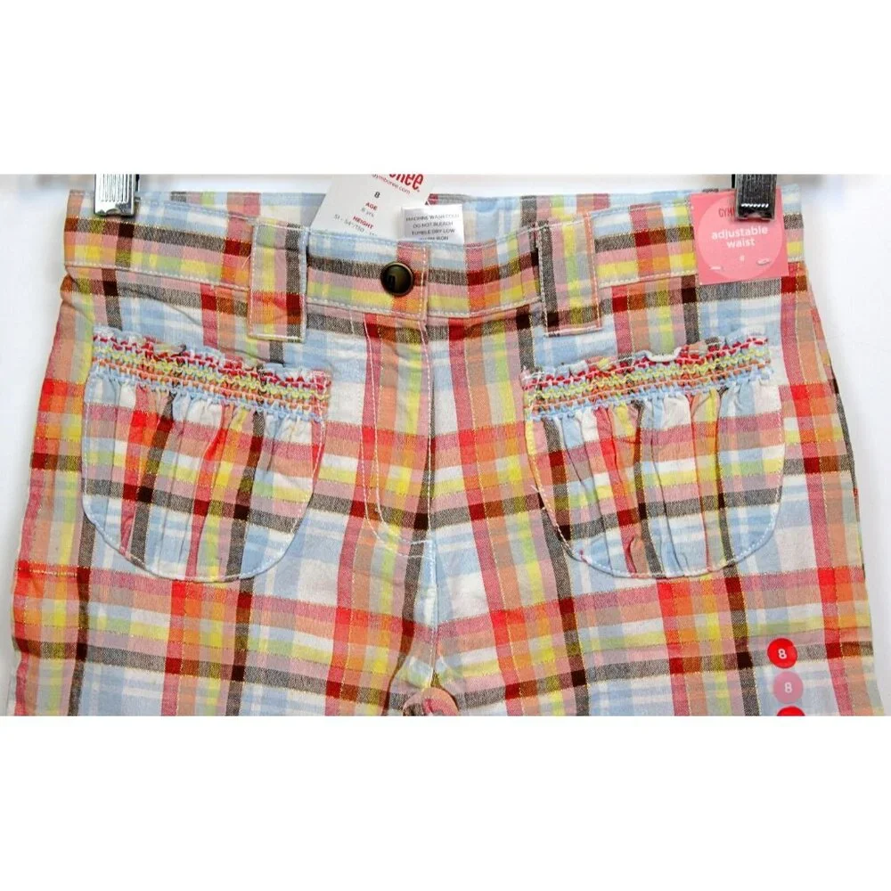 NEW 2007 Gymboree Island Getaway Plaid Bermuda Walking Shorts sz 8 Pocket Adjust